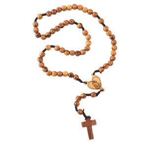 Rosario con corazón y Virgen María hecho de madera de olivo - Product Image 1