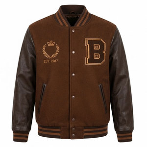 Chaqueta Varsity Personalizada para Hombre con Bordado Chenille, Cuello Alto, Mangas de Cuero, Parche Bordado y Logotipo Frontal - Product Image 1