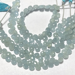 Cuentas de Briolette de taladro lateral con forma de corazón facetado de Aguamarina lechosa azul, cuentas de piedras preciosas calibradas de 7MM para uso en joyería - Product Image 2