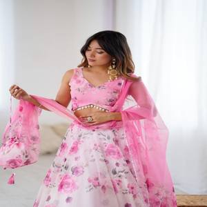 Conjunto de Lehenga Choli de Seda Organza Pura VASTRA COTTAGE, Estampado Digital, Blusa Completamente Cosida con Dupatta, Ropa de Fiesta de Diseñador - Product Image 5