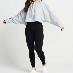 เสื้อฮู้ดดี้ครอปโอเวอร์ไซส์สำหรับผู้หญิง ผ้าฝ้ายผสมโพลีเอสเตอร์ ขนฟลีซ พิมพ์ลาย ล้างสี ทรงหลวม ไหล่ตก ซิป - Product Image 5