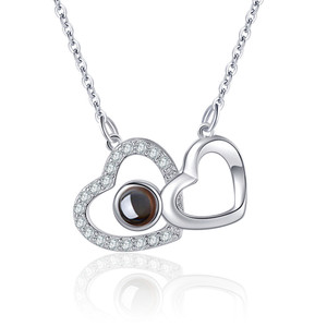 Collar de proyección de amor dual de diamantes europeos y americanos moda versátil 100 tipos te amo collar de idioma - Product Image 3
