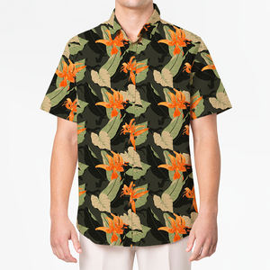 เสื้อเชิ้ตผู้ชาย240กรัมมีกระดุมคอปกคิวบาแขนสั้นทรงหลวมสีพื้น - Product Image 6