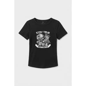 T-shirt Femme Col Rond Imprimé Noir Tommylife en Gros - 97201 - CAGLA - Product Image 1