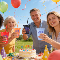 Gobelet en plastique sans BPA avec paille, tasses et couvercles réutilisables en PP imprimés sur mesure pour mariage, fête d'anniversaire, cadeau de fête prénatale