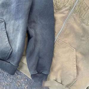 OEM Embroidery Streetwear Heavyweight Unisex Oversized Custom Men's Zip up Washed Vintage Distressed Acid Wash <b>Hoodies</b> - Product Image 2
