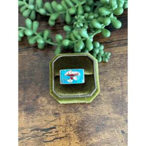 Southwest Handmade <b>Turquoise</b> Opal Sterling Silver Square Inlay <b>Ring</b> - Product Image 1