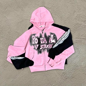Sudadera con capucha y cremallera de gran tamaño para hombre, Sudadera con capucha barata con serigrafía lavada con ácido hecha a medida, sudaderas con capucha blancas y negras de 500 Gsm - Product Image 2
