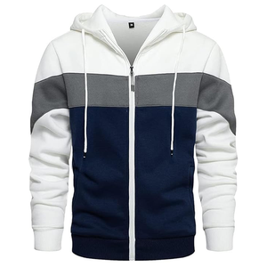 Sweat-shirt coupe ajustée pour hommes automne couleur bloc 100% Polyester poche kangourou à capuche manches longues fermeture éclair impression numérique polaire - Product Image 1