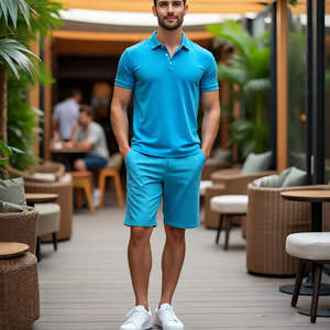 Ensemble de polos et de shorts d'été pour hommes, jogging, fitness, printemps, 100% coton, short épais, deux pièces - Product Image 2