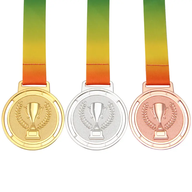 Factory direct sales of customized metal gold silver bronze American sports medals number 123 medal with ribbon