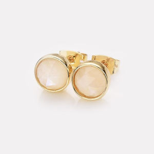 925 <b>Sterling</b> <b>Silver</b> Peach Moonstone Round Bezel <b>Stud</b> Earrings - Minimalist 8mm Faceted Gemstone <b>Studs</b> - Birthstone Jewelry 2026 - Product Image 1
