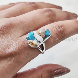 Womens <b>Ring</b> Natural Coffin Oyster Copper <b>Turquoise</b> Gemstone December Birthstone Christmas Gift Handmade 925 Sterling Silver <b>Ring</b> - Product Image 2