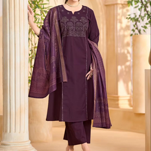 Salwar Kameez de Algodón Dhabu con Bordado a Mano, Bolsillo Superior, Estampado Jacquard Plazzo y Dupatta para Fiesta Diwali, para Mujer, Todas las Temporadas - Product Image 1