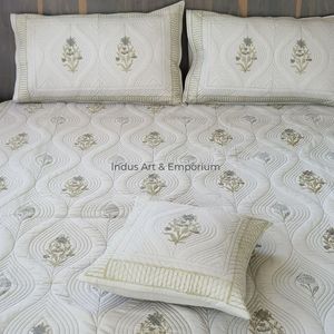 Wholesale Eco-Friendly Knitted Hand Block Printed 100% Cotton <b>Quilted</b> Bedspreads Bedcover - Product Image 4