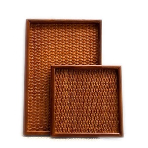 Plateau de service en rotin écologique personnalisé, plateau tissé en bois, assiette carrée plate pour la restauration, les restaurants et la maison - Product Image 3