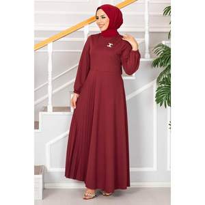 Vestido Hijab con cinturón Burdeos de Asmara estilo modesto con decoración de patrón - Product Image 6