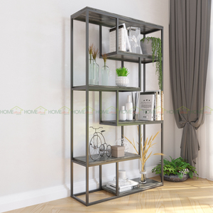Étagère en métal élégante en forme de L avec bois de caoutchouc pour la décoration du salon - KTB68034 - Product Image 5