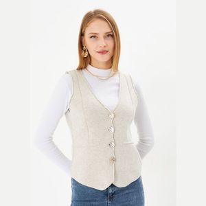Chaleco de punto de lana y algodón con cuello en V informal para mujer Top con capucha abotonado elegante y cómodo con diseño de moda - Product Image 1