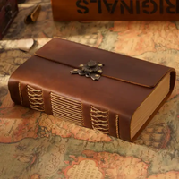 Carnet de croquis en cuir marron gaufré floral vintage fait main avec serrure antique – Article promotionnel haut de gamme