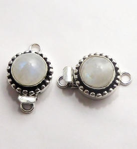Forme ronde pierre de lune pierre précieuse 1 brin boîte fermoir Antique argent plaqué 24X19X10mm fabrication de bijoux fermoir B617 - Product Image 2