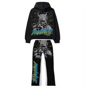 Nouveaux ensembles de survêtements en molleton tendance, imprimés sur grand écran, de haute qualité, style hip-hop, pantalons de survêtement évasés et ensembles de sweat-shirts - Product Image 1