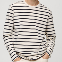 Rayé manches longues T-shirts bambou coton hommes t-shirt organique Jersey hommes col rond pull personnalisé TEE Shirt haut hommes vêtements