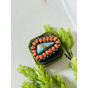 Navajo Turquoise & Multi-Color Stone Sterling Silver <b>Adjustable</b> Cluster <b>Ring</b> 18K Plating One Size Fits All Gift - Product Image 3