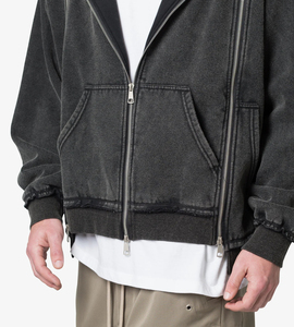 Sweats à capuche en coton éponge français lavés à l'acide personnalisés pour hommes conception de fermeture éclair vintage de haute qualité à 3 gouttes pour l'hiver - Product Image 5