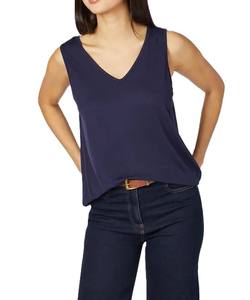 Vente en gros élégant débardeur d'entraînement pour femmes doux tissu jersey extensible col en V sans manches couleur bleue utilisation en extérieur confortable - Product Image 1