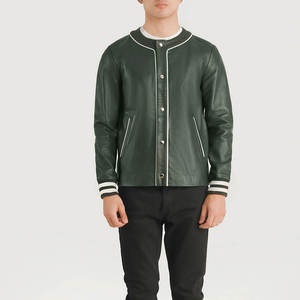 Veste d'hiver en cuir de vache pour hommes, col montant en laine, manches longues, fermeture éclair, logo personnalisé, imprimé sur le devant, coupe-vent écologique - Product Image 4