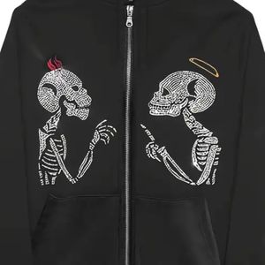 Sudaderas con capucha y sudaderas para hombre con cremallera completa de calidad superior Sudadera con capucha personalizada Patrón de esqueleto de diamantes de imitación Sudadera con capucha de bolsillo de canguro - Product Image 4