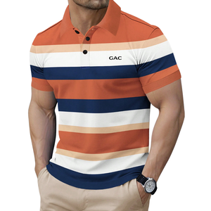 <b>Mens</b> <b>Orange</b> White Navy Striped Polo <b>Shirt</b> Short Sleeve Breathable Quick Dry Lightweight Casual Golf Tennis Summer Knit Top Wear - Product Image 1