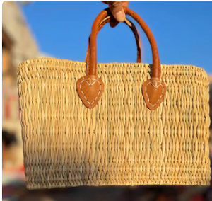 Cesta de paja marroquí con asa de cuero Cesta DE LA COMPRA Bolsa de playa de paja Bolso de supermercado - Product Image 2