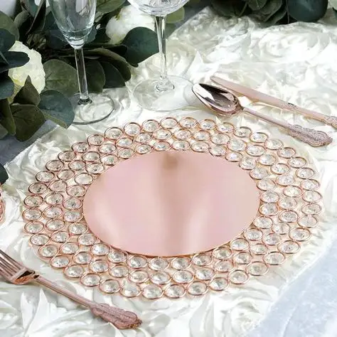 Iron Sheet Charger Plate with crystal Border in gold and silver Restaurant & Hotels Table Centerpiece luxury Charger Plate