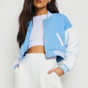 Veste universitaire personnalisée OEM 2025 avec logo, patchs en chenille, corps court, veste universitaire de baseball pour femmes - Product Image 2