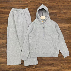 Custom Blank Hoodies and <b>Sweatpants</b> <b>Set</b> 100% Cotton French Terry Hoodie Men's Oversized Drop Shoulder Hoodies - Product Image 3