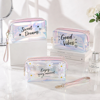 Sac de toilette à fermeture éclair pour cosmétiques, sac de toilette en PVC holographique, pochette de rangement légère en PVC pour maquillage, logo personnalisé pour l'emballage de cosmétiques