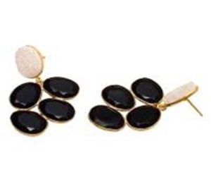 มาใหม่สีดำนิลและสีขาว Druzy เพชรพลอย925เงินสเตอร์ลิงต่างหูรูปไข่ - Product Image 1