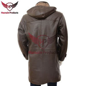 Duffle Coat en cuir marron pour hommes de qualité supérieure Vêtements d'extérieur d'hiver classiques à la mode pour messieurs - Product Image 5