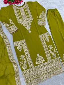 Conjunto de traje pakistaní de diseñador de Georgette de imitación pesado de la mejor calidad, Ropa Étnica elegante con rico estilo tradicional de fiesta bordada - Product Image 5