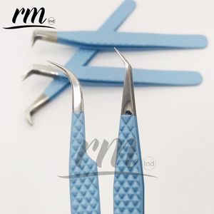 RMI Argent Pointe Bébé Bleu En Acier Inoxydable Extension De Cils Pince À Épiler Professionnel Diamant Grip Volume Pince À Épiler Fibre Pointe Pince À Épiler - Product Image 2