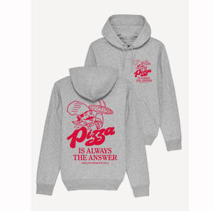 Sudadera con capucha de algodón regular personalizada Sudadera gris jaspeado La Pizza es siempre la respuesta Sudadera con capucha - Product Image 1