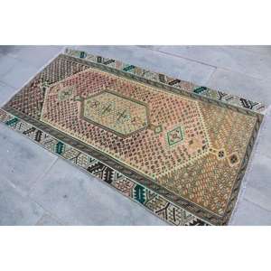 Alfombra vintage de 3.2x5.9 pies, alfombra turca, alfombra marrón con lunares de lana - Product Image 2