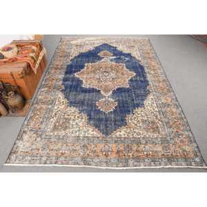 พรมวินเทจขนาด 6x10.5 ฟุต, พรมตุรกี, พรมขนสัตว์โมร็อกโกสีน้ำเงิน - Product Image 1