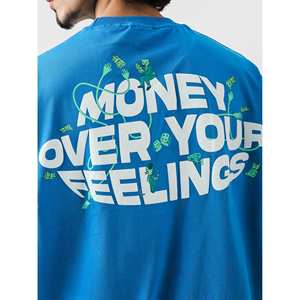 T-shirt style hip-hop « Money Over Feelings », 100 % coton jersey respirant, poids du tissu 280-300 grammes, impression sérigraphique - Product Image 2