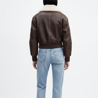 Veste bomber pour femme en peau de mouton marron, toile PU respirante, coton tricoté, chaude pour l'hiver, fermeture éclair, longueur normale, style streetwear