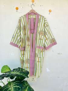 Indien fait à la main 100% coton Kimono robe pour femmes imprimé fleuri décontracté pour été printemps vêtements de nuit Bikini Wrap plage vacances - Product Image 4