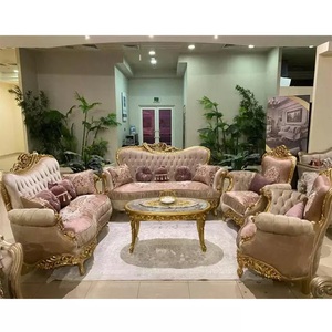 Conjunto de Muebles clásicos de artesanía para sala de dibujo, conjunto de sofá de madera de teca con acabado dorado - Product Image 1