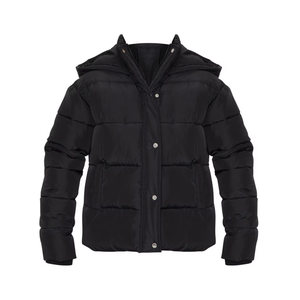 Femmes 100% Polyester Outwear Régulier À Manches Longues À Capuche Hiver Puffer Vestes Bouton En Gros Plaine Noir Denim Shell Cuir - Product Image 1